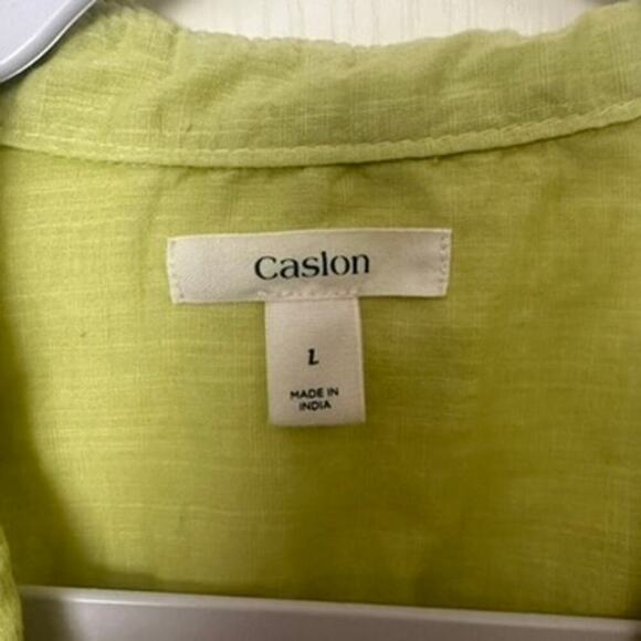 Caslon‎ Collard Long Sleeve Button Up Shirt Women's L Lime Green Lagenlook Sheer - Picture 3 of 5